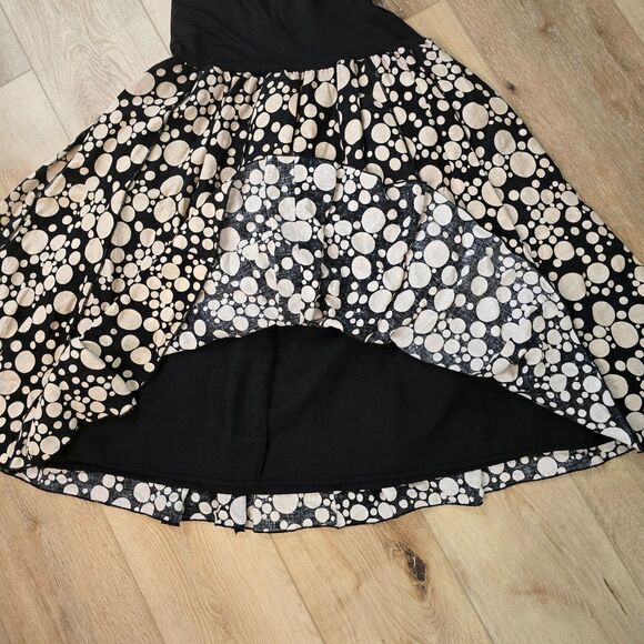 Carole Little Skirt Large Linen Blend Black Cream Flare Full Polka Dot Modest - Picture 5 of 8